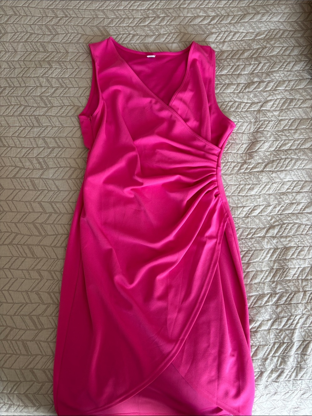 Caracilia Sleeveless Faux-Wrap Ruched Pink Dress- Large